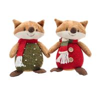 The Christmas Gift Co. Set of 2 Fabric Sitting Foxes Decoration in Brown The Christmas Gift Co. Brown