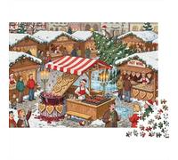The Christmas Market Stall Domino Collapse Wooden Jigsaw Puzzle Waterproof 1000 Piece Puzzles for Adults Gifts Challenging And Brainteasing Games