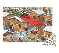 The Christmas Market Stall Domino Collapse Wooden Jigsaw Puzzle Waterproof 1000 Piece Puzzles for Adults Gifts Colourful Challenging Games