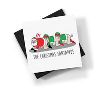 The Christmas Santapede Square Christmas Card - Novelty Funny Rude Crude Fun Merry Xmas Eve Centipede Santa Personalised/Blank Message White Card Black Envelope (Blank Message Prime)