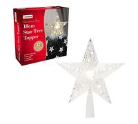 The Christmas Workshop 18cm LED Star Tree Toppers | 17 Warm White/Bright White LED Lights | Christmas Tree Decorations | Timer Functionality | Battery Operated (Warm White)