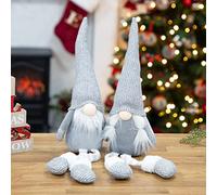 The Christmas Workshop 2pk Felt Gnome Ornaments/Festive Collectable Gonks/Woolen Decorations and Styles (2PK Grey Hanging Legs)