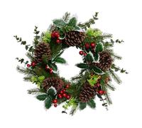 The Christmas Workshop 45cm Christmas Wreaths/Snowberries, Red Baubles, Holly & Eucalyptus/Decorative Round Artificial Wreaths for Indoor & Outdoor Use (Holly & Red Berries)