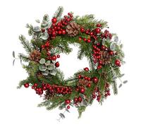 The Christmas Workshop 45cm Christmas Wreaths/Snowberries, Red Baubles, Holly & Eucalyptus/Decorative Round Artificial Wreaths for Indoor & Outdoor Use (Eucalyptus Wreath)