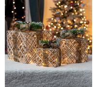 The Christmas Workshop 70289 Set Of 3 Light-Up Christmas Boxes With 45 Led's & Brown Bow