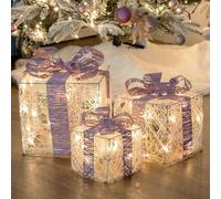 The Christmas Workshop 70839 Set Of 3 Light-Up Christmas Boxes With 65 Led's & Pink Bow