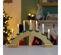 The Christmas Workshop 70859 Wooden Arched Christmas Candle Bridge / Pine Wood Finish / 7 Warm White LED Lights / Christmas Lights & Decorations / 44cm x 27cm x 4.5cm / Battery Powered