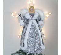 The Christmas Workshop 71089 Angel Tree Topper / 12” Tall / Silver and White Dress / Indoor Christmas Decoration