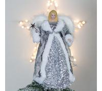 The Christmas Workshop 71089 Angel Tree Topper With Silver & White Dress