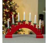The Christmas Workshop 71179 Red Arched Wooden Bridge with Candle Holders / 7 Warm White LEDs/Indoor Christmas Decoration / 45cm x 31.5cm x 5cm / Battery Powered