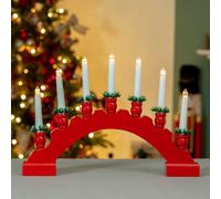 The Christmas Workshop 71179 Red Arched Wooden Candle Bridge With Candle Holders