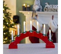 Christmas Workshop 7 LED Red Arched Wooden Candle Bridge Light