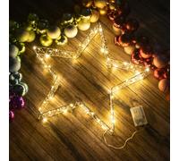 The Christmas Workshop 73839 Metal Christmas Star Light/White LED Lights/Reflective Acrylic Beads / 6 Hour Timer Function/Battery Powered / 50 x 50cm Size