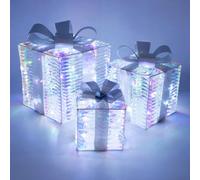 The Christmas Workshop 73899 Light-Up Metal Gift Boxes/Set of 3 Different Sizes/White LED Lights / 6 Hour Timer/Battery Powered