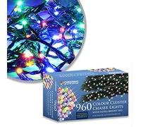 The Christmas Workshop 78460 960 Multi-Coloured LED Chaser Cluster Christmas Lights / Indoor and Outdoor Fairy Lights / 13.9 Metres Long / 8 Light Modes / Christmas, Weddings, Gardens & More