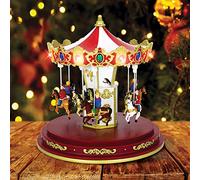 The Christmas Workshop 82790 Revolving Musical Carousel/Light Up Christmas Decoration / 14 x Multi-Coloured LED Lights/Plays 8 Different Classic Christmas Songs / 24cm x 24cm