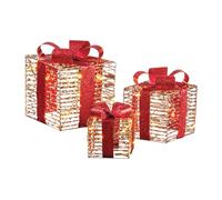 The Christmas Workshop Large Light-Up Gold & Red Gift Boxes/Set of 3 Different Sizes/Warm White LED Lights/Timer Function/Battery Powered (74459)
