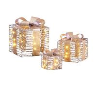 The Christmas Workshop Light-Up Gold & Silver Gift Boxes/Set of 3 Different Sizes/Warm White LED Lights/Timer Function/Battery Powered (74429)