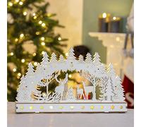 The Christmas Workshop Light Up Wooden Festive Scenes/Indoor Christmas Decorations/Warm White LEDs/Hand Crafted (Winter Forest Scene)