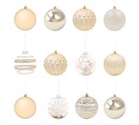 The Christmas Workshop Set of 12 Shatterproof Textured Baubles/Various Elegant Festive Designs/Christmas Tree Decorations with Hanging String (Gold)
