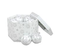 The Christmas Workshop Set of 14 Christmas Baubles/Various Festive Designs/Gift Boxed Christmas Tree Decorations / 7.5cm Diameter Baubles (White & Silver Snowflake)