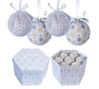 The Christmas Workshop Set of 14 Christmas Baubles/Various Festive Designs/Gift Boxed Christmas Tree Decorations / 7.5cm Diameter Baubles (White & Gold Snowflake and Icicles)