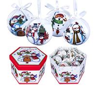 The Christmas Workshop Set of 14 Christmas Baubles/Various Festive Designs/Gift Boxed Christmas Tree Decorations / 7.5cm Diameter Baubles (White Cartoon Snowman)