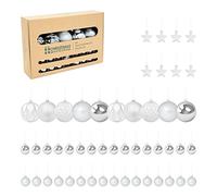 The Christmas Workshop Set of 50 Shatterproof Textured Baubles/Elegant Festive Designs/Christmas Tree Decorations with Hanging String/Various Sizes and Styles (Silver)