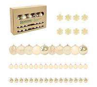The Christmas Workshop Set of 50 Shatterproof Textured Baubles/Elegant Festive Designs/Christmas Tree Decorations with Hanging String/Various Sizes and Styles (Champagne)