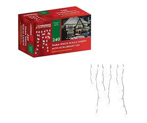 The Christmas Workshop Warm White Icicle LED Christmas Lights/Mains Powered with 8 Functions/Indoor or Outdoor Fairy Lights for Home, Weddings and Gardens (240)