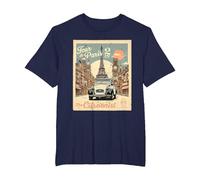 The Citroënist 2CV Eiffel Tower Tour De Paris T-Shirt, Men's Big and Tall, Navy Blue, 3X Tall