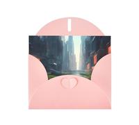 The City On The Water Horizontal Holiday Card With Pink Heart Shaped Envelope And Write Various Holiday Greetings