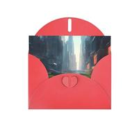 The City On The Water Horizontal Holiday Card With Red Heart Shaped Envelope And Write Various Holiday Greetings