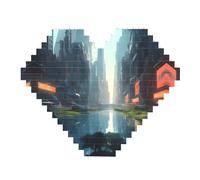The City on The Water Print Building Brick Block Puzzle - Heart Shaped Picture Puzzles, Wooden Picture Jigsaw Puzzles