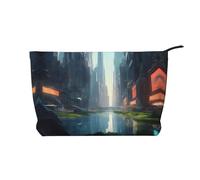 The City on The Water Printed Corduroy Cosmetic Bag, Large Capacity Waterproof Travel toiletries Storage Bag