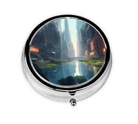 The City on The Water Take-Along Pill Box, Portable Round Pill Box, fits in Your Purse Pocket Lightweight 3 Compartment Pill Box,