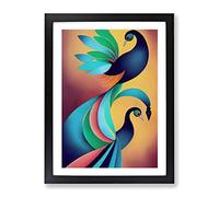 The Classical Peacock Abstract Framed Print | A4 Black Framed Wall Art | Ready to Hang | Abstract Animal Picture | Living Room Bedroom Lounge Office