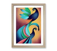 The Classical Peacock Abstract Framed Print | A4 Oak Framed Wall Art | Ready to Hang | Abstract Animal Picture | Living Room Bedroom Lounge Office