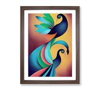 The Classical Peacock Abstract Framed Print for Living Room Bedroom Home Office Décor, Wall Art Picture Ready to Hang, Walnut A3 Frame (34 x 46 cm)