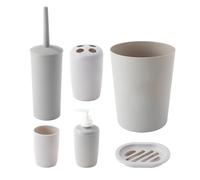The Cleaning Expert 6 Piece Bathroom Accessory Set - Modern Bathroom Set with Bin, Soap Dispenser, Soap Dish, Tumbler, Toilet Brush Holder & Toothbrush Holder - Grey or White (Grey)