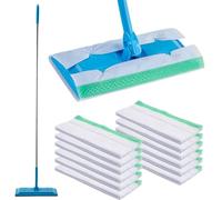 The Cleaning Expert Flat Mop with 12 Anti-Bacterial Floor Wipes - Lightweight with Swivel Head for Wood, Laminate, Vinyl & Tile - Fast, Easy & Hygienic Cleaning (Slide Mop & 12 Refills)