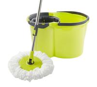THE CLEANING EXPERT Spin Mop & Bucket Set - Microfibre Mop with Telescopic Handle, 2 Refill Heads & Bucket with Wringer for Cleaning Hardwood, Tile, Vinyl & Laminate Floors - Green, 16 Litre