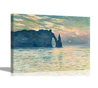The Cliff, Étretat, Sunset by Claude Monet Canvas Art Pictures Framed Hanging Wallart Bedroom Living Room Modern Large 86 x 61cm (34 x 24 inches)