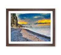 The Cliffs At Normandy In France In Abstract Modern Art Framed Print | A3 Walnut Framed Wall Art | Ready to Hang | Abstract Landscape Picture | Living Room Bedroom Lounge Office
