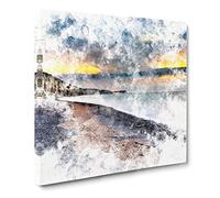 The Cliffs at Normandy in France Watercolour Canvas Print | Gallery Wrapped 30mm Frame Wall Art | 14x14 inches | Ready to Hang | Modern Landscape Picture | Living Room Bedroom Lounge Office