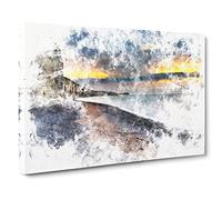 The Cliffs At Normandy In France Watercolour Canvas Print | Gallery Wrapped 30mm Frame Wall Art | 30x20 inches | Ready to Hang | Modern Landscape Picture | Living Room Bedroom Lounge Office