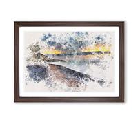 The Cliffs at Normandy in France Watercolour Framed Print | A2 Walnut Framed Wall Art | Ready to Hang | Modern Landscape Picture | Living Room Bedroom Lounge Office