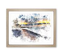 The Cliffs At Normandy In France Watercolour Modern Framed Print | A2 Oak Framed Wall Art | Ready to Hang | Modern Landscape Picture | Living Room Bedroom Lounge Office