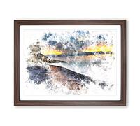 The Cliffs At Normandy In France Watercolour Modern Framed Print | A2 Walnut Framed Wall Art | Ready to Hang | Modern Landscape Picture | Living Room Bedroom Lounge Office