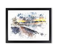 The Cliffs At Normandy In France Watercolour Modern Framed Print | A4 Black Framed Wall Art | Ready to Hang | Modern Landscape Picture | Living Room Bedroom Lounge Office